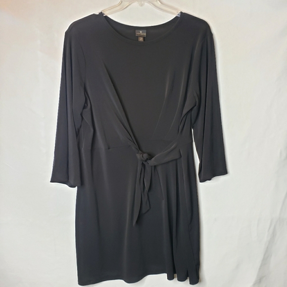 Worthington Woman Dress Black Tie Front 3/4 Sleeves Stretchy Size XXL NWT - Picture 1 of 11